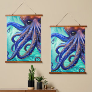 Tapisserie Suspendue Octopus Dreamus Blue Ocean Wave Pop Art
