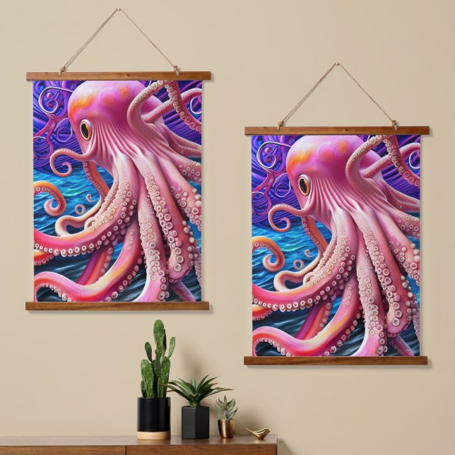 Tapisserie Suspendue Octopus rose (Asymétrique)
