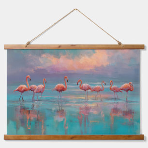 Tapisserie Suspendue Œuvre d'art murale de flamants roses pastel au cou