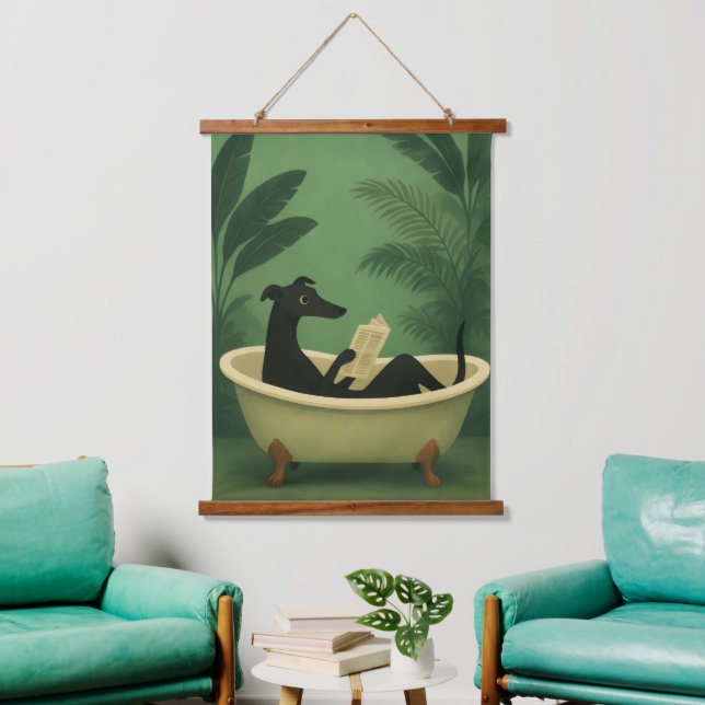 Tapisserie Suspendue Œuvre d'art murale représentant un chien noir lisa (Salon)