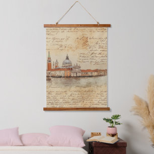 Tapisserie Suspendue Œuvre d'art romantique vintage de Venise avec écri