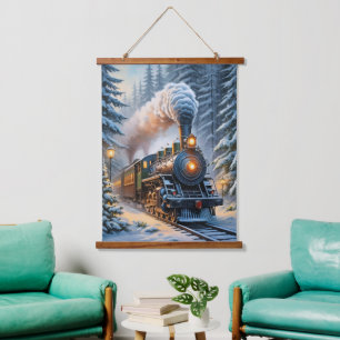 Tapisserie Suspendue Œuvre d'art scénique de train d'hiver vintage