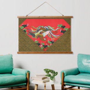 Tapisserie Suspendue Oiseau Phoenix Rouge Japonais Vintage Art G.A. Aud