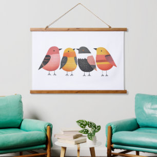 Tapisserie Suspendue Oiseaux aquarelle colorés abstraits fantaisistes