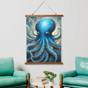 Tapisserie Suspendue Ondes Célestes : L'Art Fractal de la Pieuvre Bleue