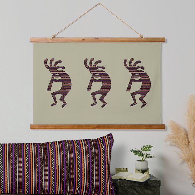 Tapisserie Suspendue Orange Violet Tan Noir Sud-Ouest Kokopelli (Créateur téléchargé)