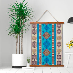 Tapisserie Suspendue Oriental Aqua Blue Gold Turc Kilim Mur