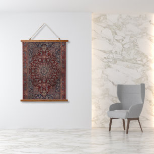 Tapisserie Suspendue Oriental Sang Profond Rouge Floral Perse Tabriz Ru