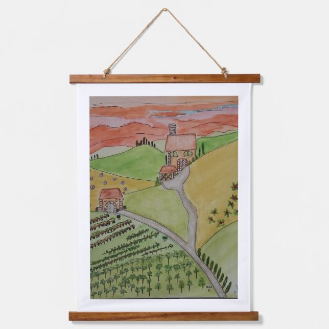 Tapisserie Suspendue Original  TUSCANY watercolor painting on canvas (Recto)