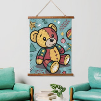 Tapisserie Suspendue Ours en peluche de Noël patchwork fantaisiste