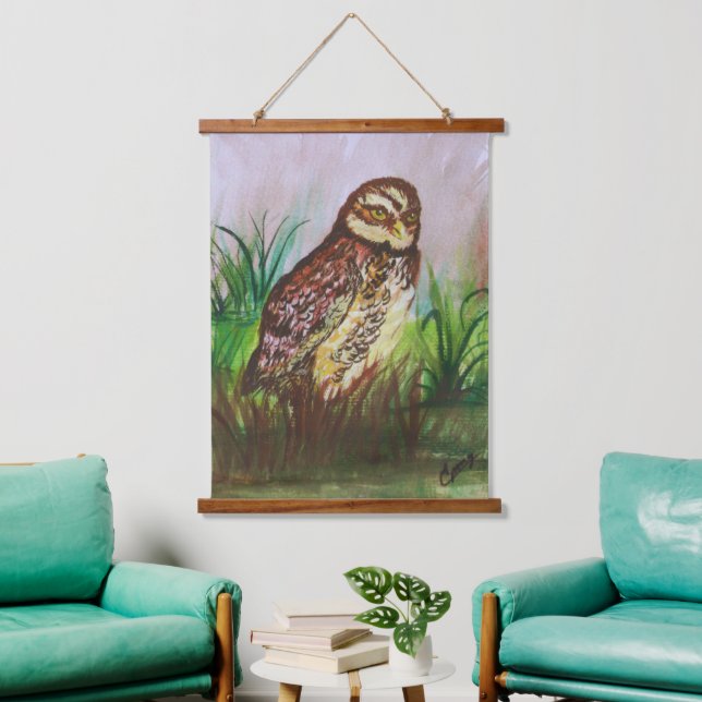 Tapisserie Suspendue Owl in nature watercolor art (Salon)