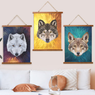 Tapisserie Suspendue Pack de Loups Moderne Abstrait Polygonal Pop Art