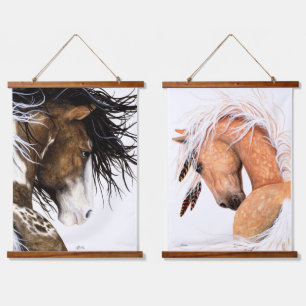 Tapisserie Suspendue Paint Horses Wooden Hanging Tapestry 