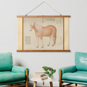 Tapisserie Suspendue Palefroi Palomino Doré - Art Chinois Vintage