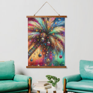 Tapisserie Suspendue Palmier de Noël Whimsical Tropical Beach Vivid