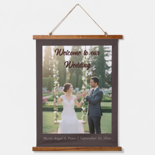 Tapisserie Suspendue Panneau de Bienvenue Mariage Photo Minimaliste Cho