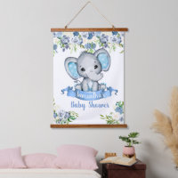 Panneau éléphant baby shower bleu garçon