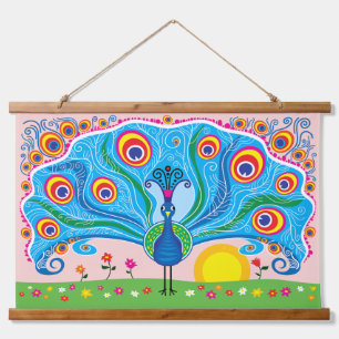 Tapisserie Suspendue Paon avec des fleurs