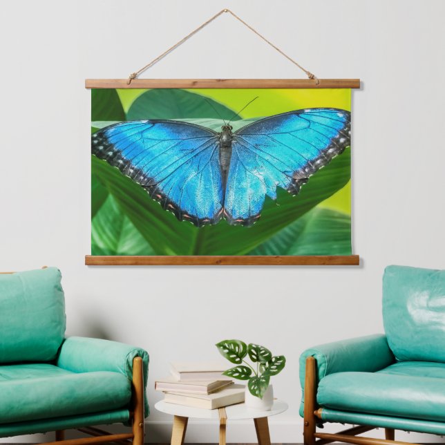 Tapisserie Suspendue Papillon bleu Morpho Floral Nature Art (Salon)