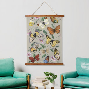 Tapisserie Suspendue Papillon de nuit vintage 1842 Art botanique floral