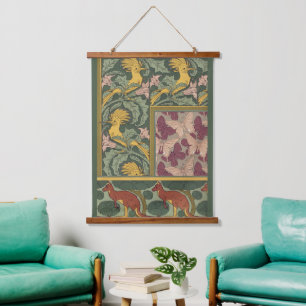 Tapisserie Suspendue Papillon Huppe Art Nouveau de couleur Vert Sauge