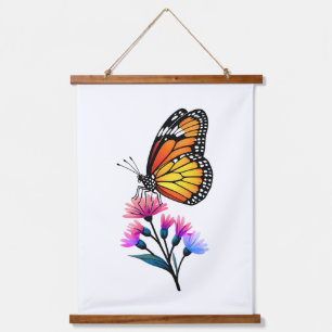Tapisserie Suspendue Papillon Monarque sur Fleurs sauvages colorés