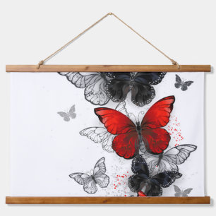 Tapisserie Suspendue Papillons noirs et rouges volants