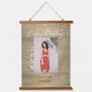 Tapisserie Suspendue Parties scintillant d'or heureux 15e anniversaire