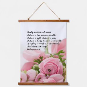 Tapisserie Suspendue Pastel Pink Flowers Bible Verse