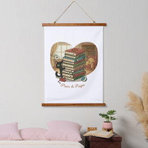Tapisserie Suspendue Pattes & Pages Chat mignon & Chien dans un livre