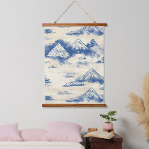 Tapisserie Suspendue Paysage à l'aquarelle de montagne alpine bleu ciel