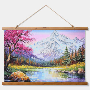 Tapisserie Suspendue Paysage avec rivière et montagnes enneigées