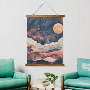 Tapisserie Suspendue Paysage céleste boho désert Indigo cuivre