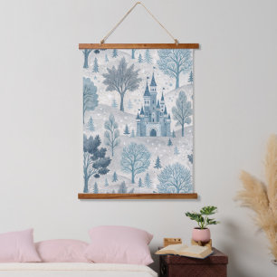 Tapisserie Suspendue Paysage du château d'hiver en bleu et gris