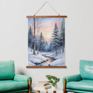 Tapisserie Suspendue Paysage forestier hivernal merveilleux