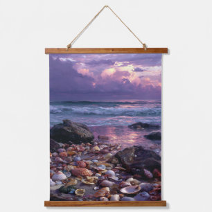 Tapisserie Suspendue Paysage Marin Côtier au Coucher de Soleil Violet R