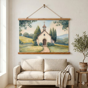 Tapisserie Suspendue Paysage Pastel du Chemin de la Chapelle Cottagecor