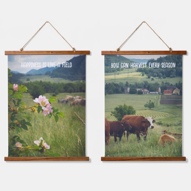 Tapisserie Suspendue Paysage rural avec roses sauvages et vaches (Double)