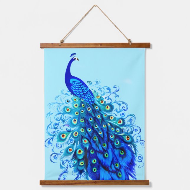 Tapisserie Suspendue Peacock en bleu turquoise et cobalt (Recto)