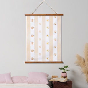 Tapisserie Suspendue Pêche et Blancs - Coeurs, Fleur, Empreinte de patt