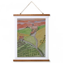 Peinture à l'aquarelle originale TOSCANE sur toile