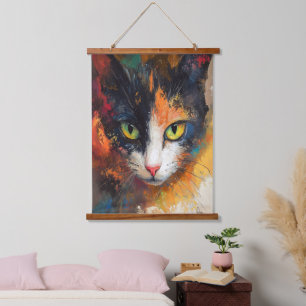 Tapisserie Suspendue Peinture à l'huile de visage de chat suspendu Tapi