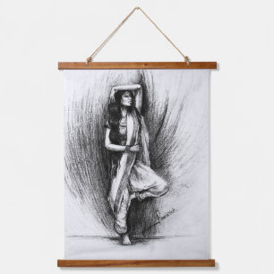 Tapisserie Suspendue Peinture au charbon Ethereal Woman