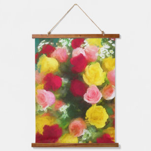 Tapisserie Suspendue Peinture Bouquet Rose - Jolie Art Fleur Originale