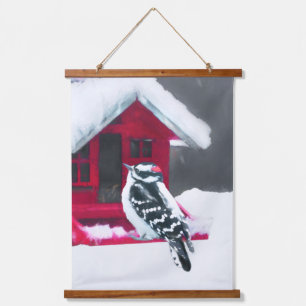 Tapisserie Suspendue Peinture Downy Woodpecker - Art original pour oise