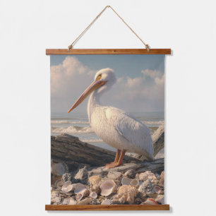 Tapisserie Suspendue Pélican Blanc Majestueux Art de Coquillage Côté Me