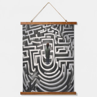 Tapisserie Suspendue Perdu dans le Maze Art Abstrait noir et blanc