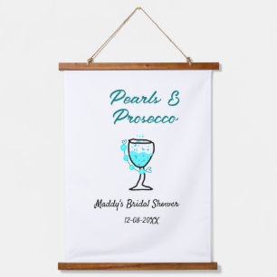 Tapisserie Suspendue Perles et prosecco douche de mariée bleu noir nom