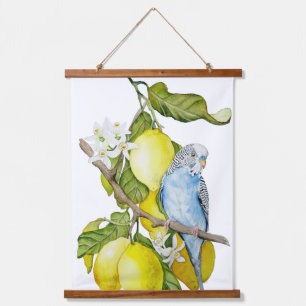 Tapisserie Suspendue Perroquet bleu dans l'arbre à citrons - Art botani