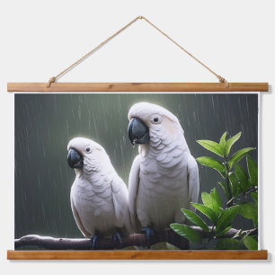 Tapisserie Suspendue Perroquets blancs perchés dans la pluie